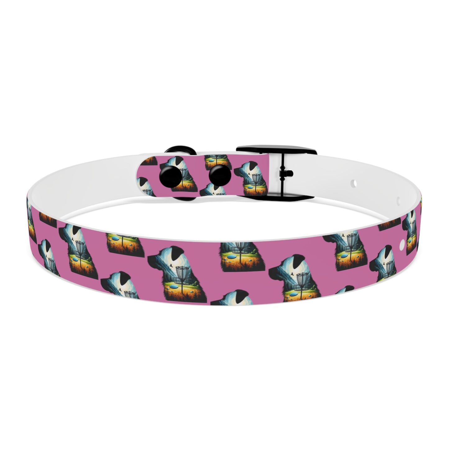 Dog Collar - Disc Golf Basket Dog Painting Pattern Pink