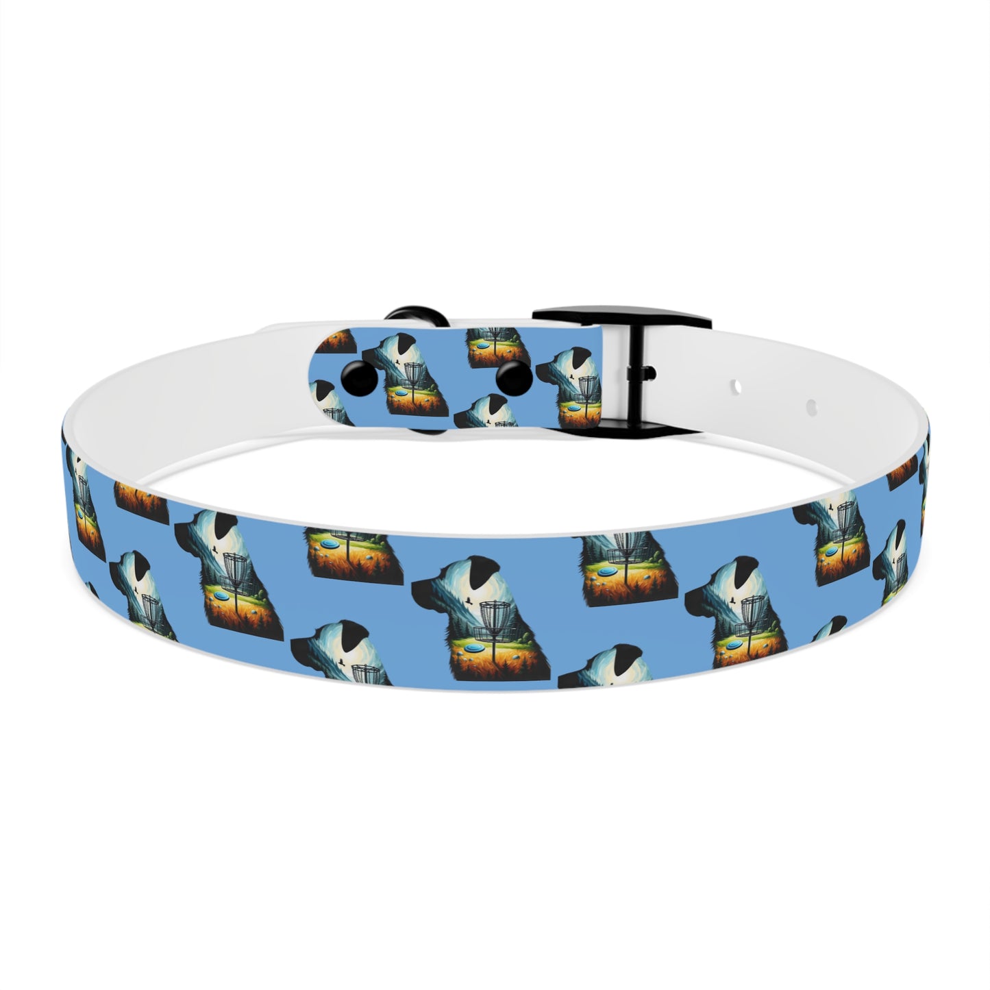 Dog Collar - Disc Golf Basket Dog Painting Pattern Light Blue