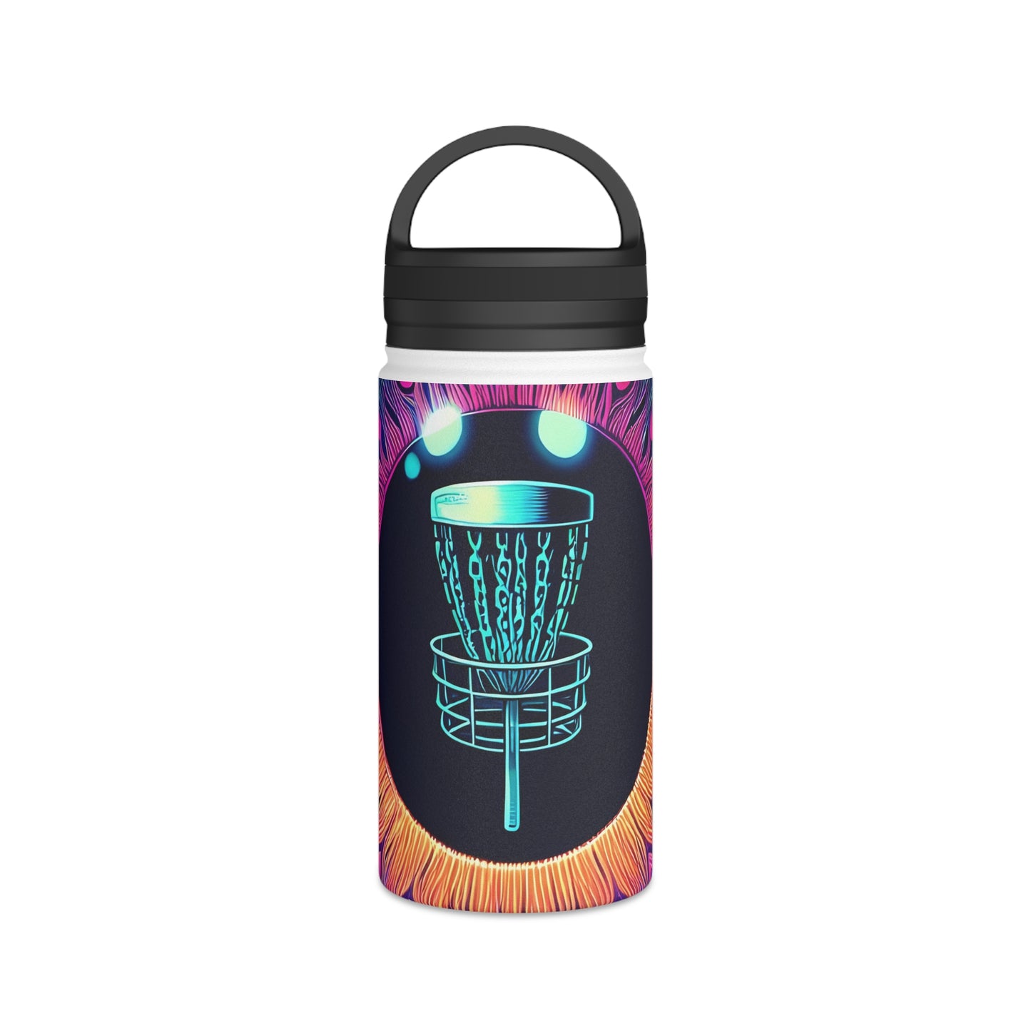 Stainless Steel Water Bottle, Handle Lid - Disc Golf Basket Eyeball