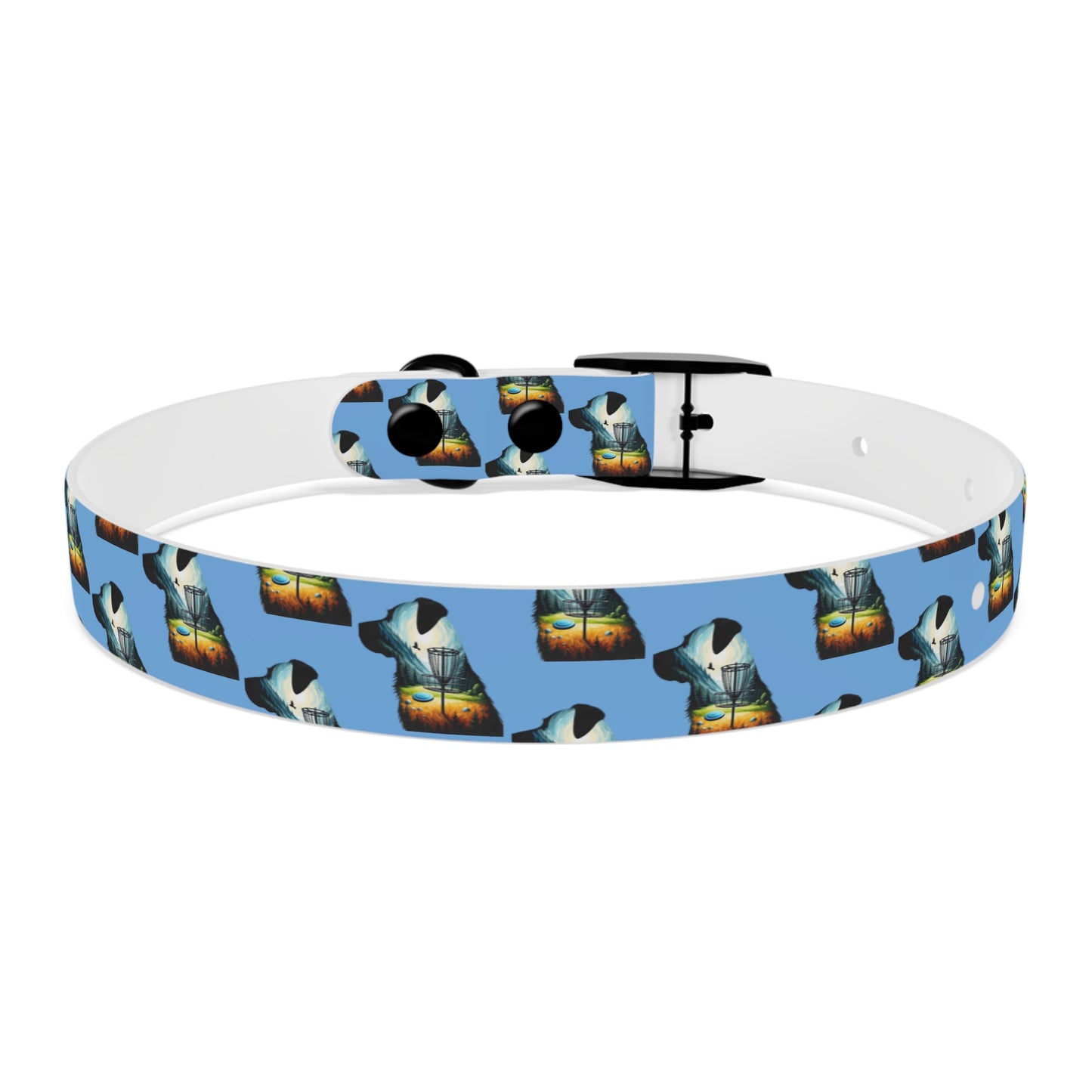 Dog Collar - Disc Golf Basket Dog Painting Pattern Light Blue