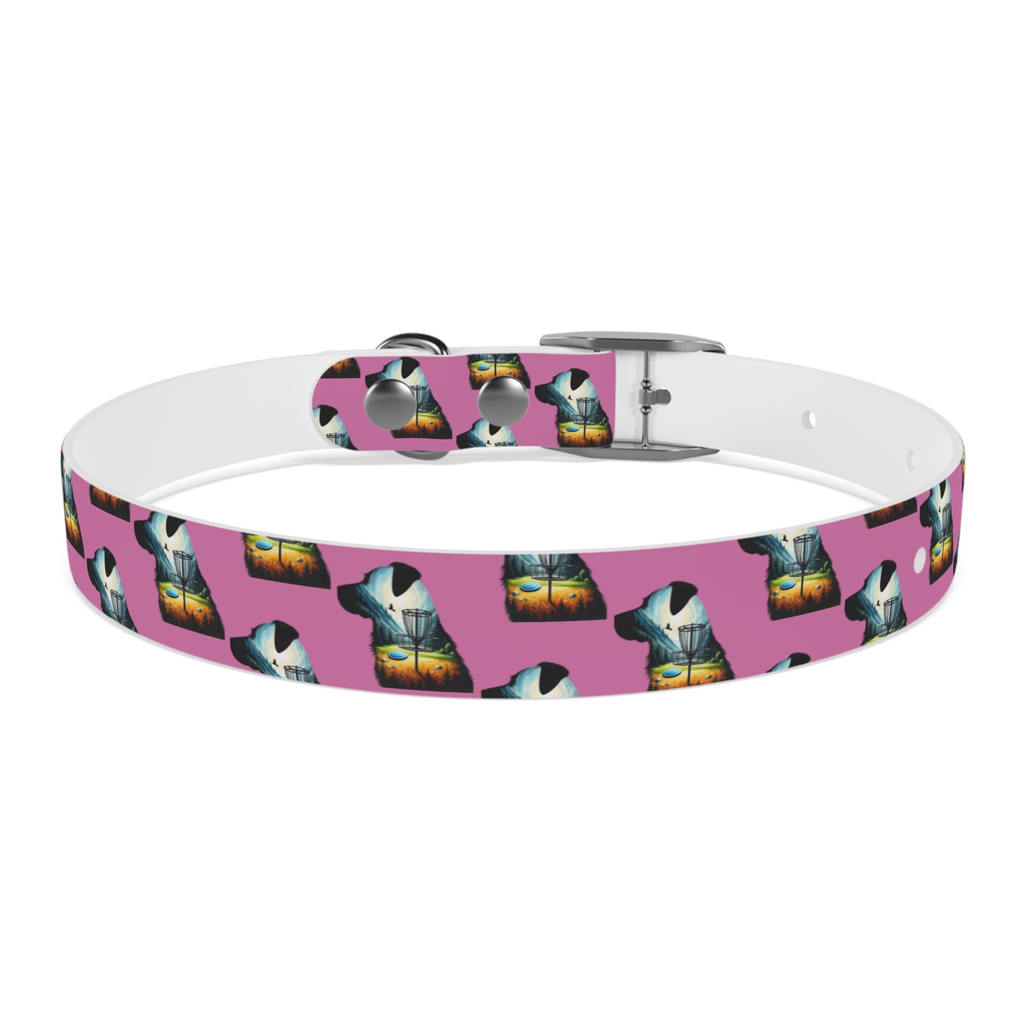 Dog Collar - Disc Golf Basket Dog Painting Pattern Pink