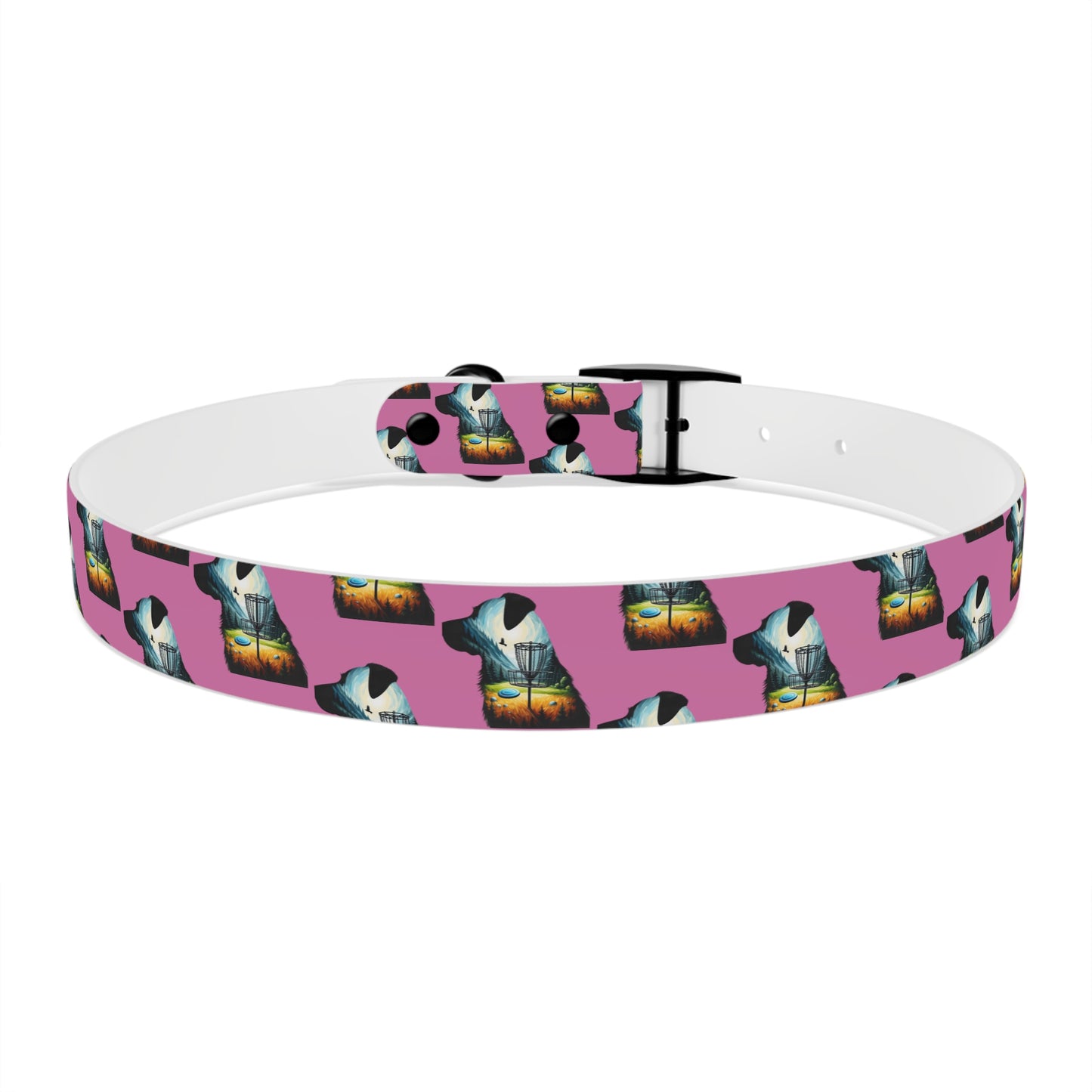 Dog Collar - Disc Golf Basket Dog Painting Pattern Pink