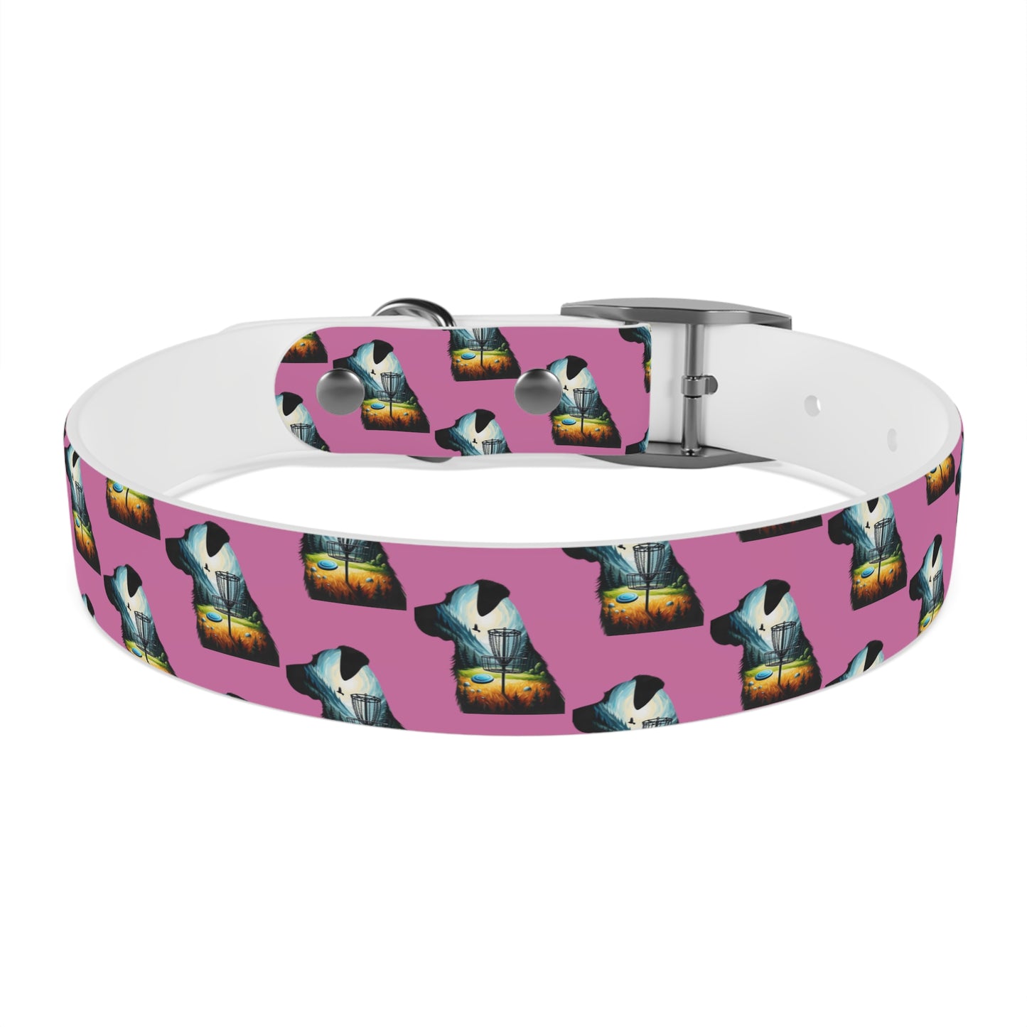 Dog Collar - Disc Golf Basket Dog Painting Pattern Pink