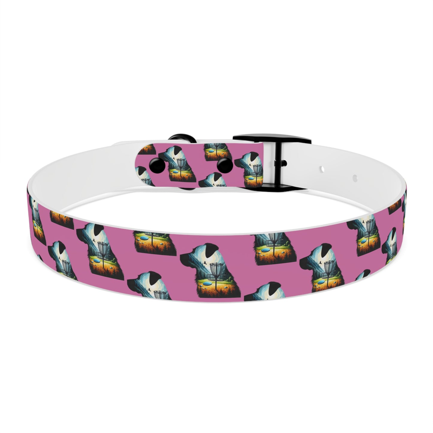 Dog Collar - Disc Golf Basket Dog Painting Pattern Pink