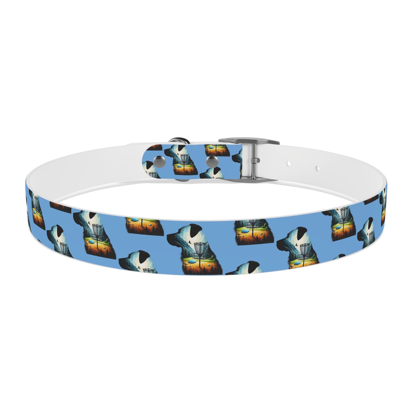 Dog Collar - Disc Golf Basket Dog Painting Pattern Light Blue