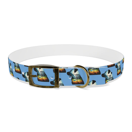 Dog Collar - Disc Golf Basket Dog Painting Pattern Light Blue