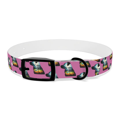 Dog Collar - Disc Golf Basket Dog Painting Pattern Pink