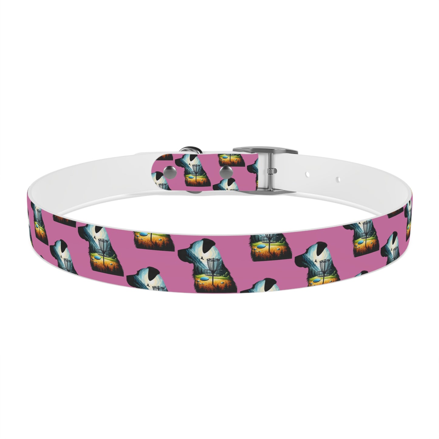 Dog Collar - Disc Golf Basket Dog Painting Pattern Pink