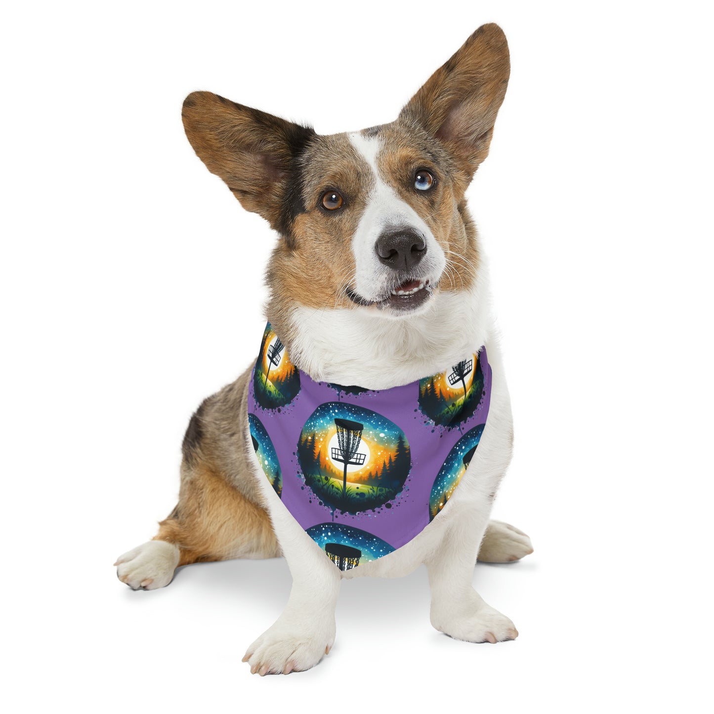 Pet Bandana Collar - Disc Golf Painting Pattern Purple