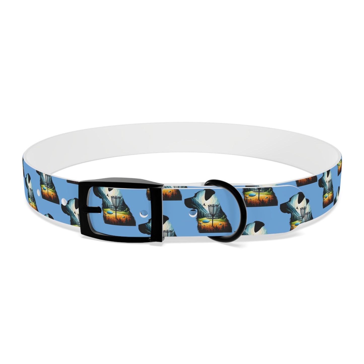 Dog Collar - Disc Golf Basket Dog Painting Pattern Light Blue