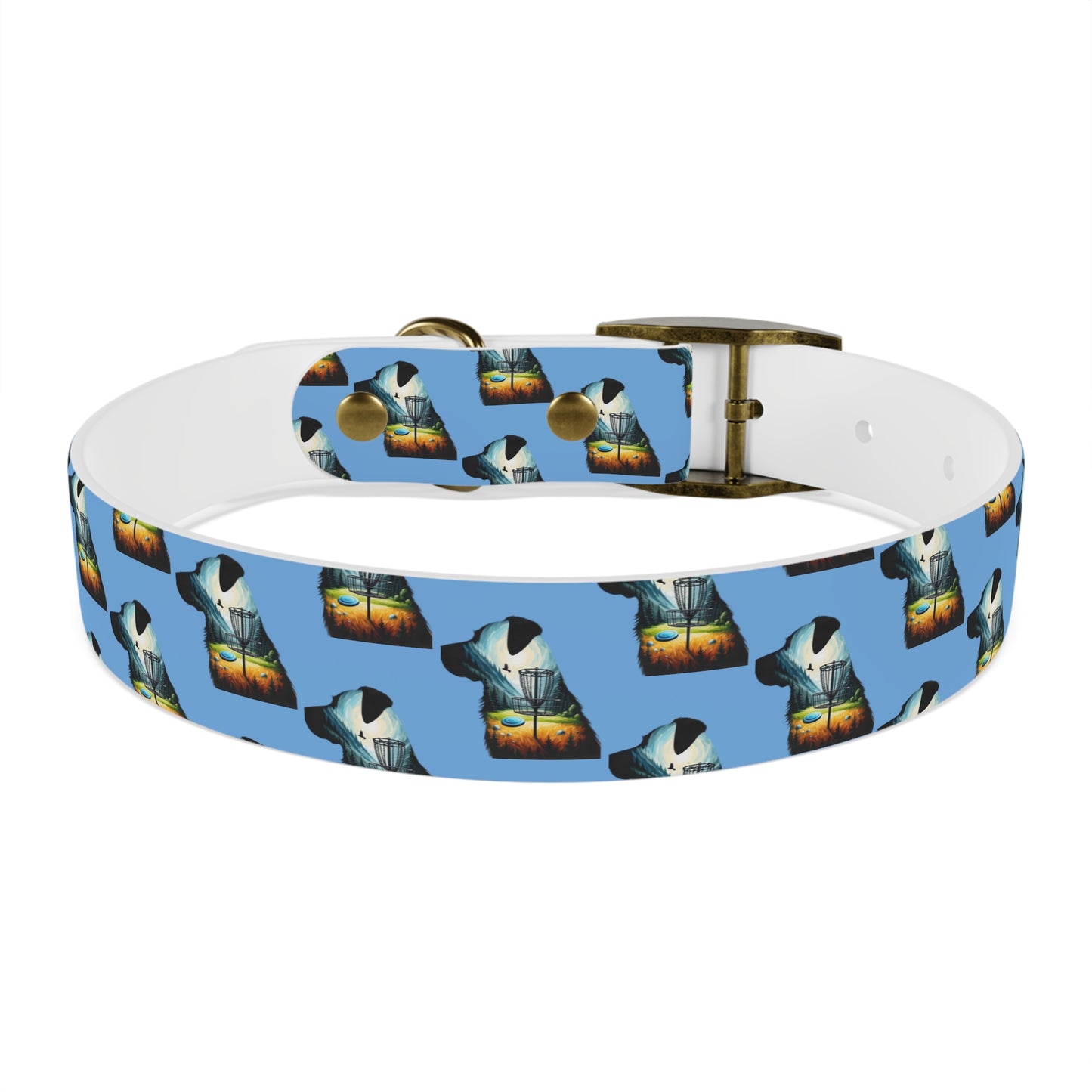 Dog Collar - Disc Golf Basket Dog Painting Pattern Light Blue