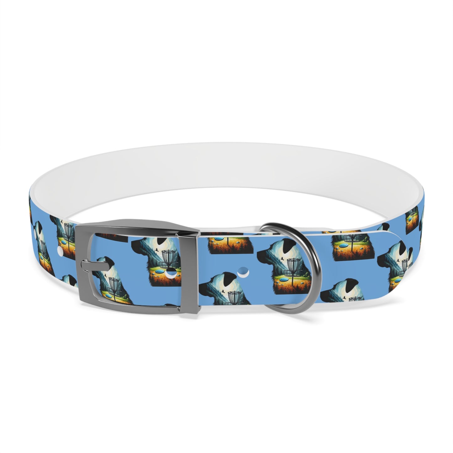 Dog Collar - Disc Golf Basket Dog Painting Pattern Light Blue