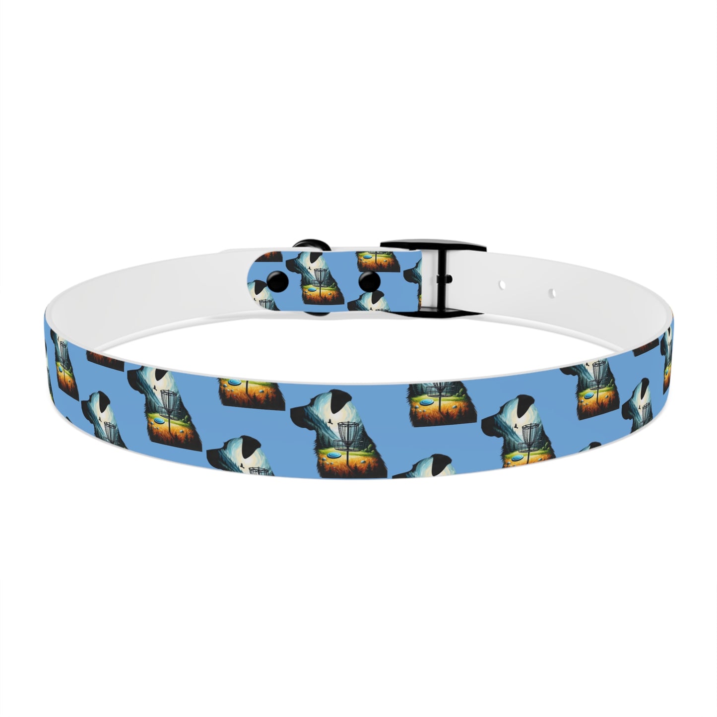 Dog Collar - Disc Golf Basket Dog Painting Pattern Light Blue