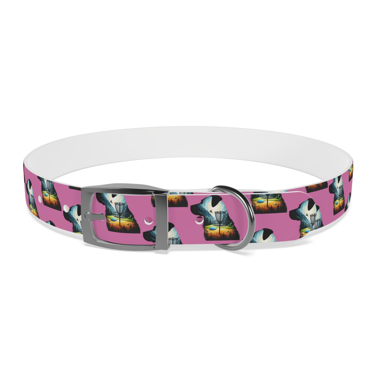 Dog Collar - Disc Golf Basket Dog Painting Pattern Pink