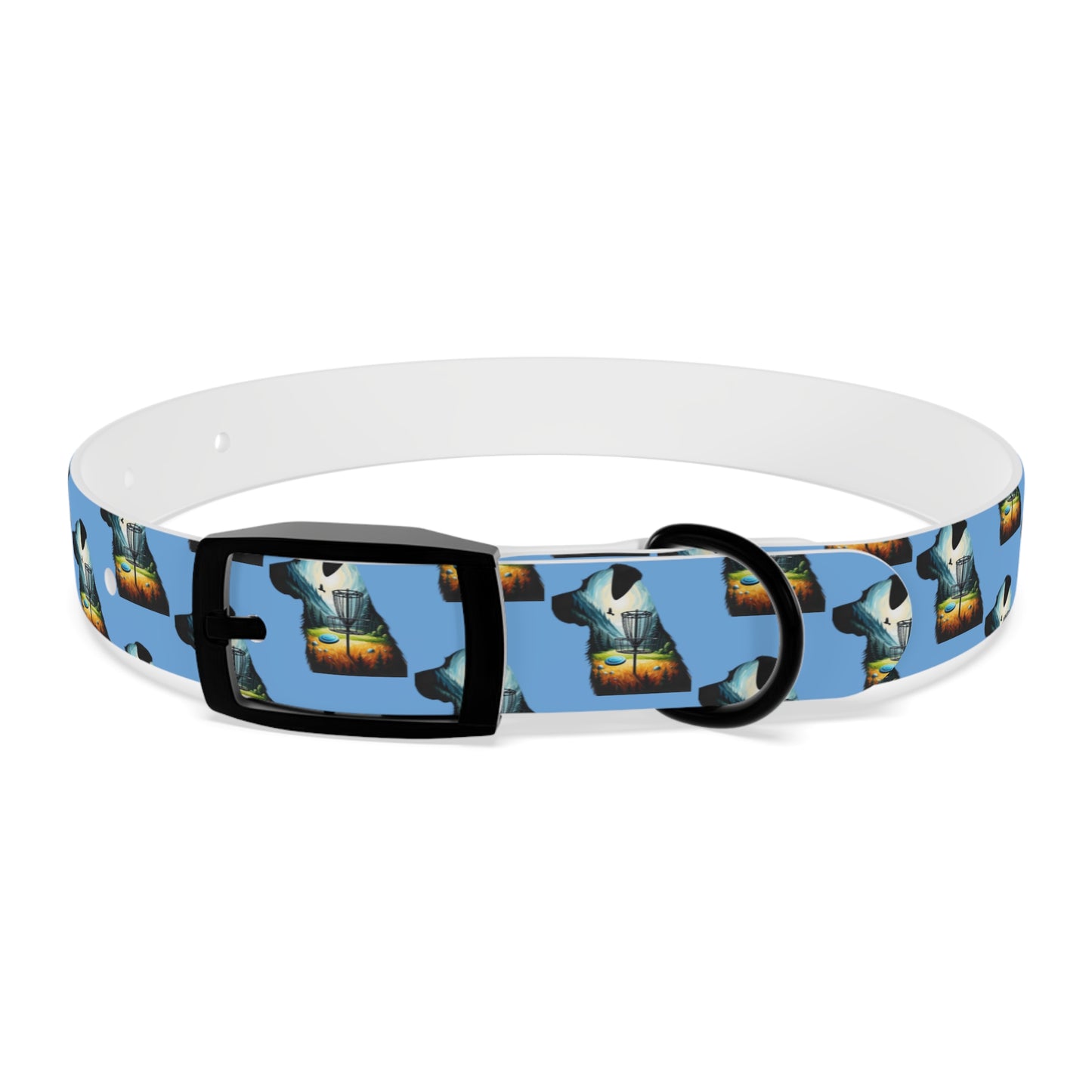 Dog Collar - Disc Golf Basket Dog Painting Pattern Light Blue