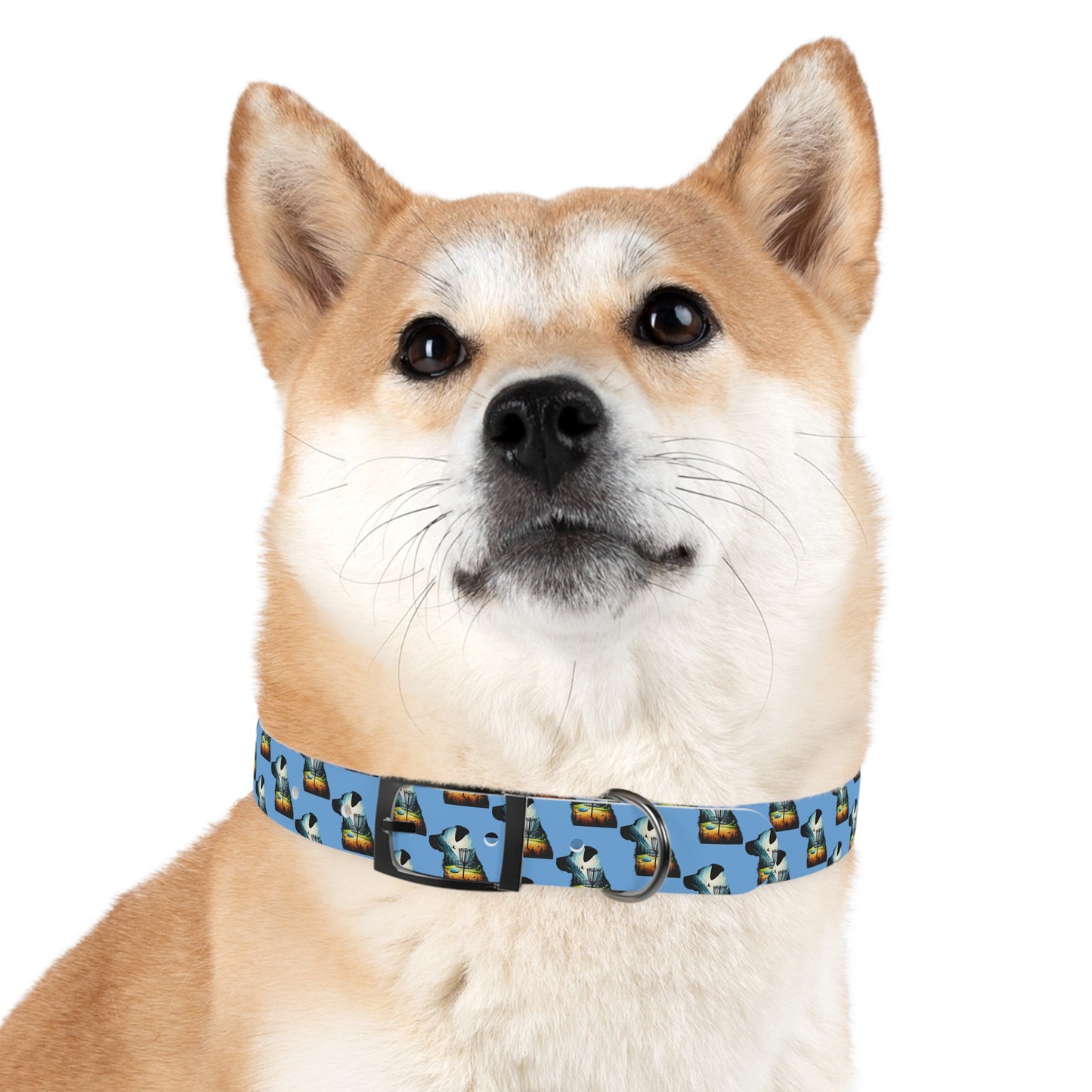 Dog Collar - Disc Golf Basket Dog Painting Pattern Light Blue