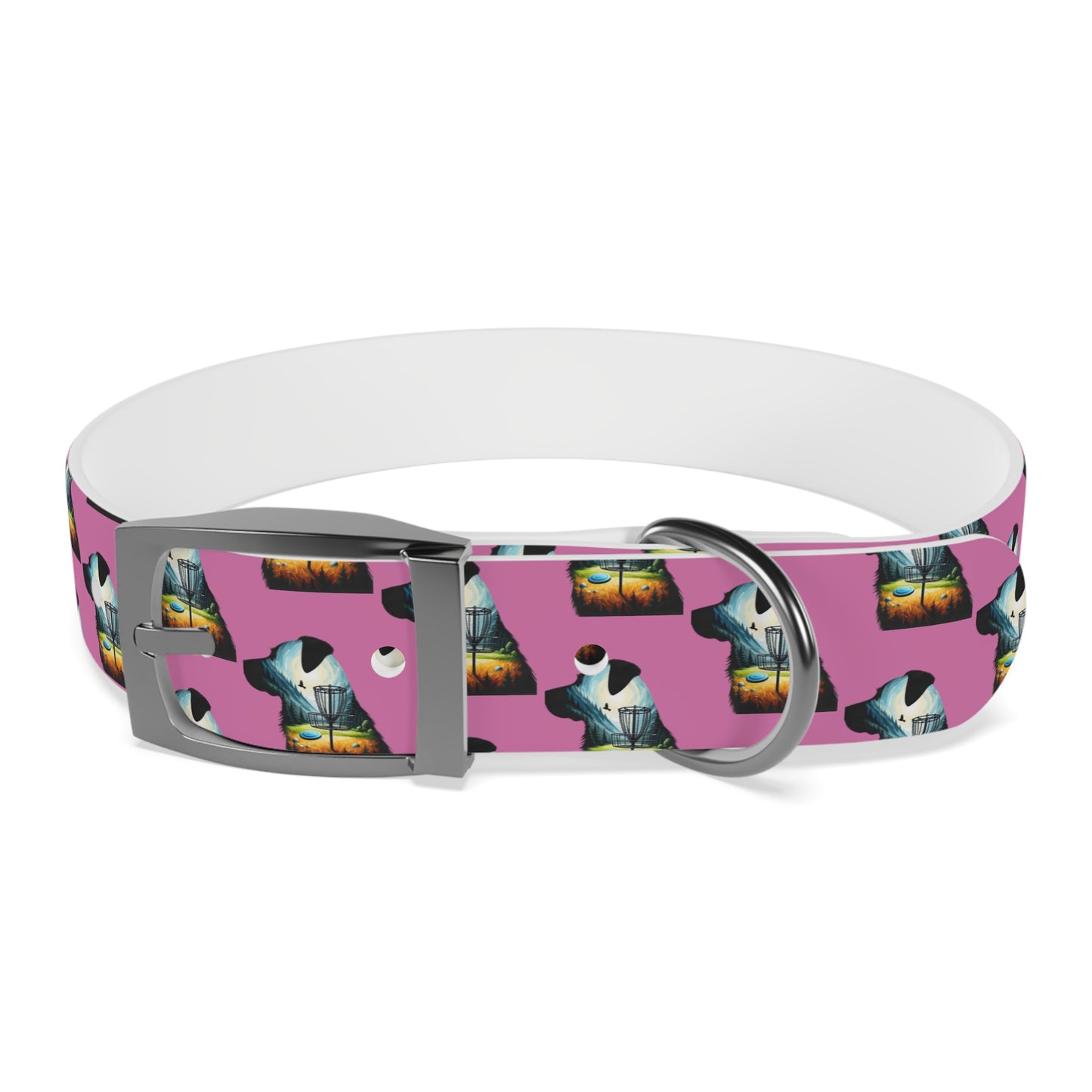 Dog Collar - Disc Golf Basket Dog Painting Pattern Pink