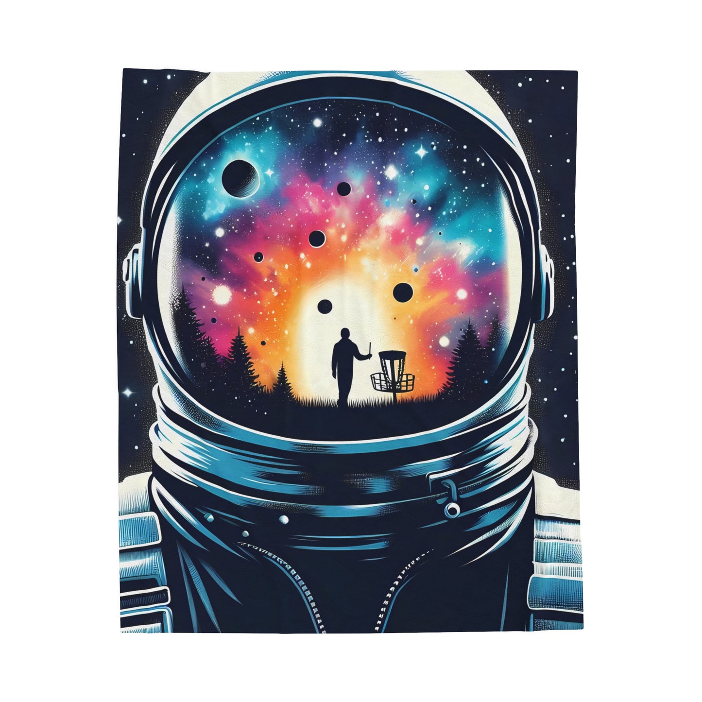 Velveteen Plush Blanket - Disc Golf Astronaut Galaxy