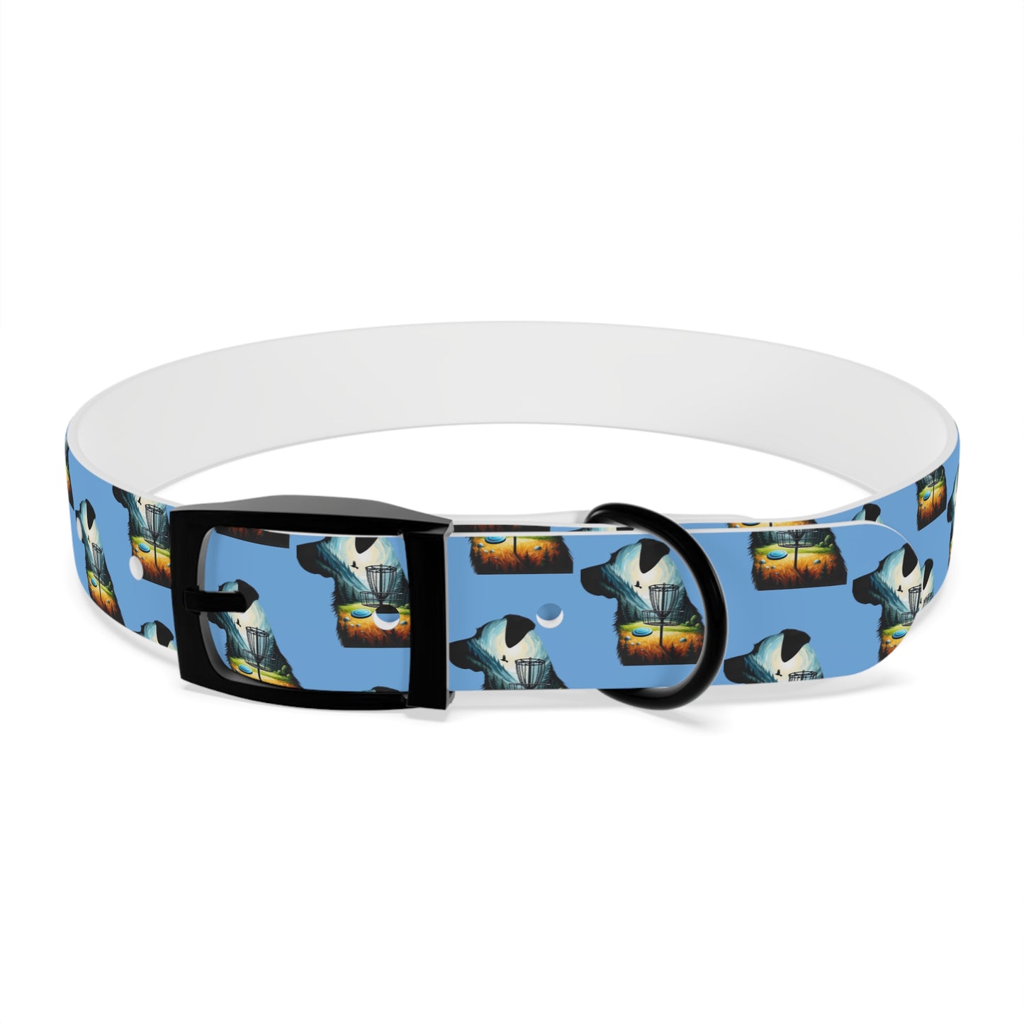 Dog Collar - Disc Golf Basket Dog Painting Pattern Light Blue