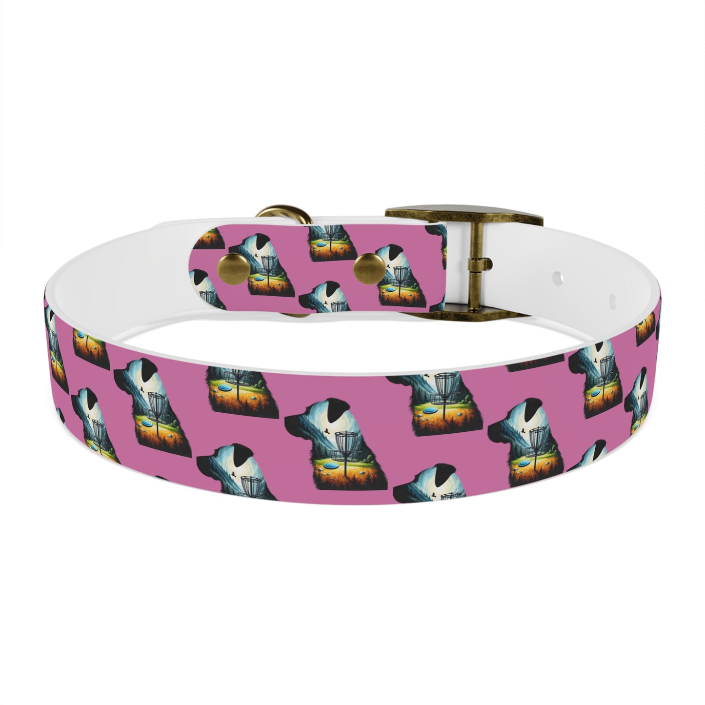 Dog Collar - Disc Golf Basket Dog Painting Pattern Pink