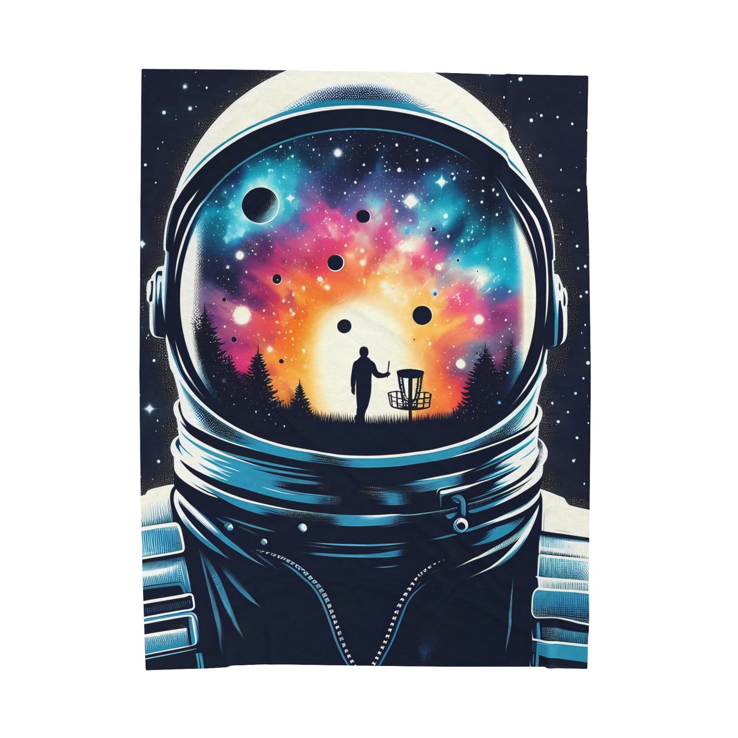 Velveteen Plush Blanket - Disc Golf Astronaut Galaxy