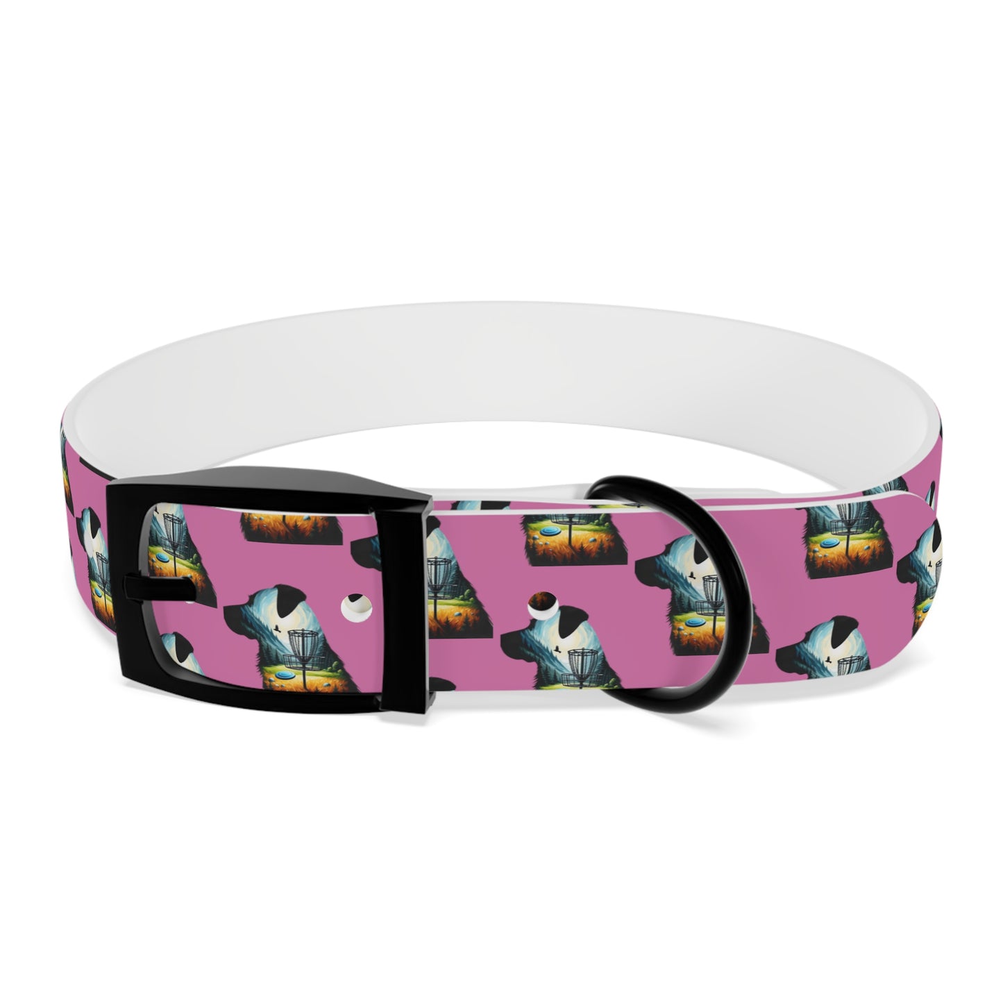 Dog Collar - Disc Golf Basket Dog Painting Pattern Pink