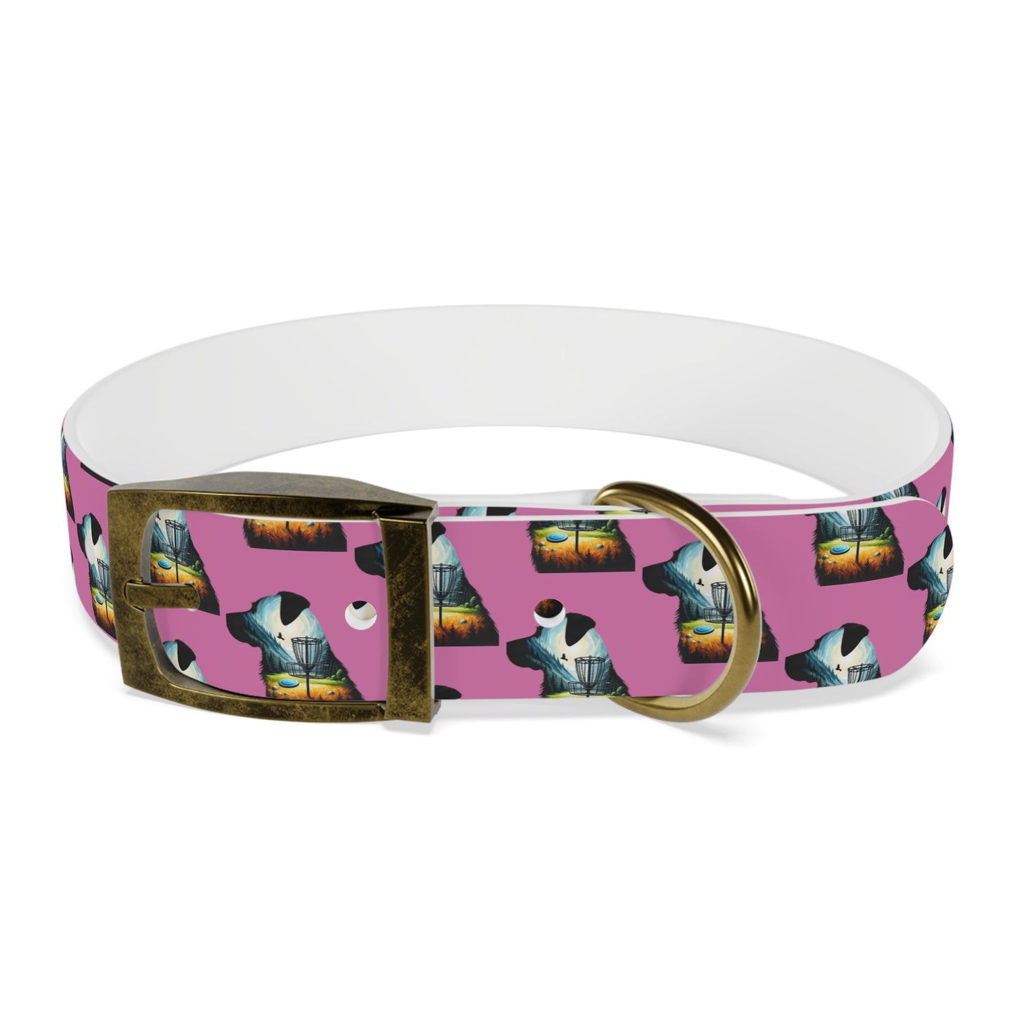 Dog Collar - Disc Golf Basket Dog Painting Pattern Pink