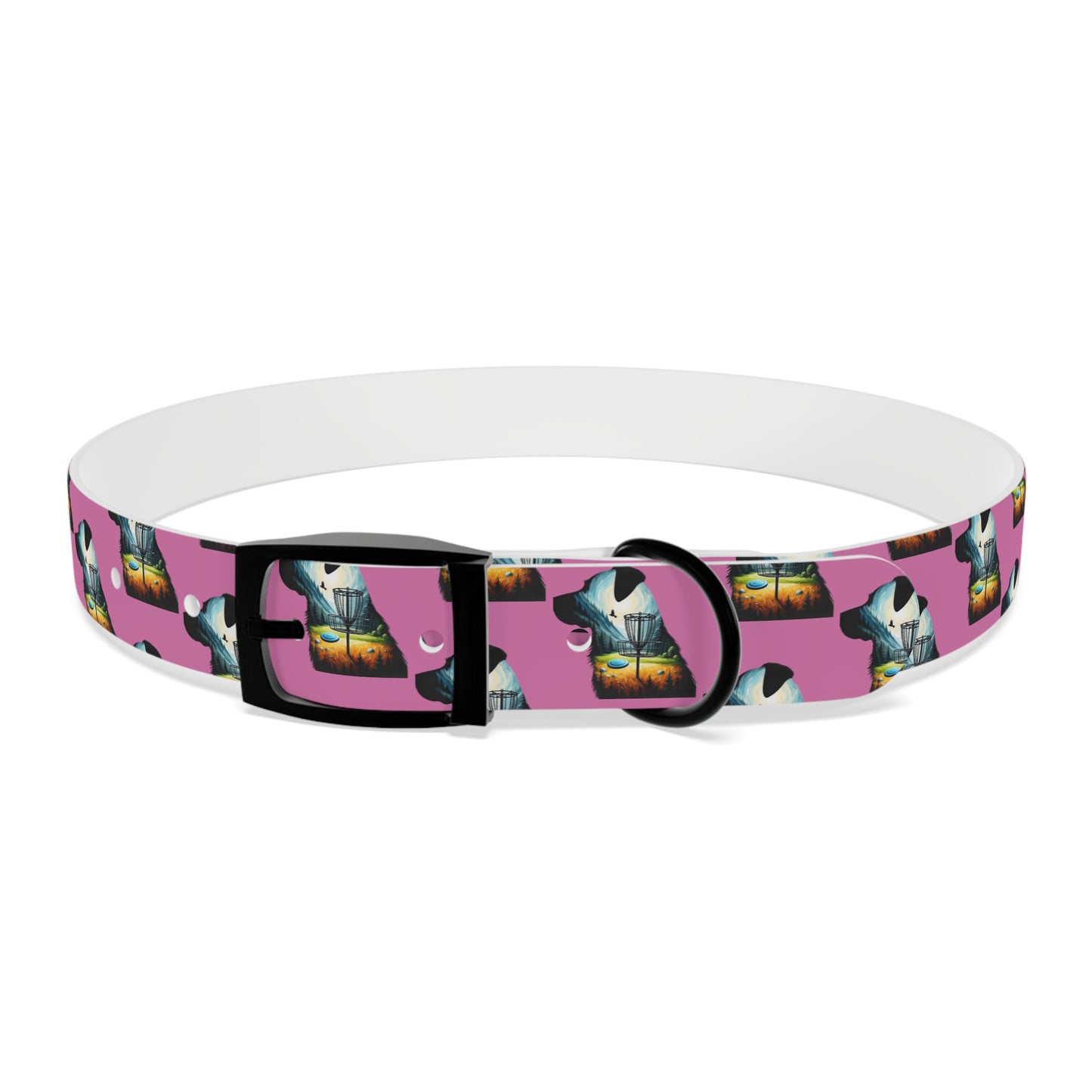 Dog Collar - Disc Golf Basket Dog Painting Pattern Pink