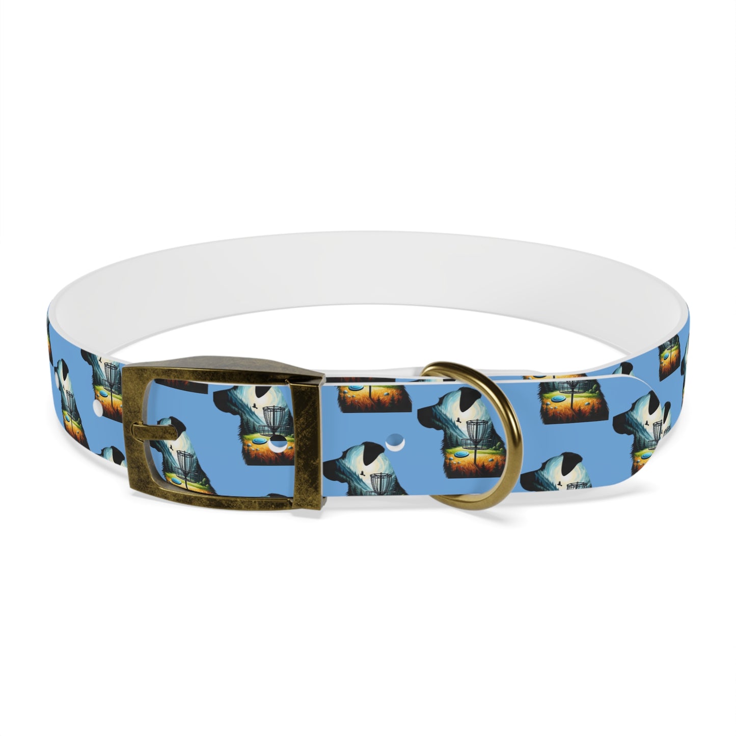 Dog Collar - Disc Golf Basket Dog Painting Pattern Light Blue