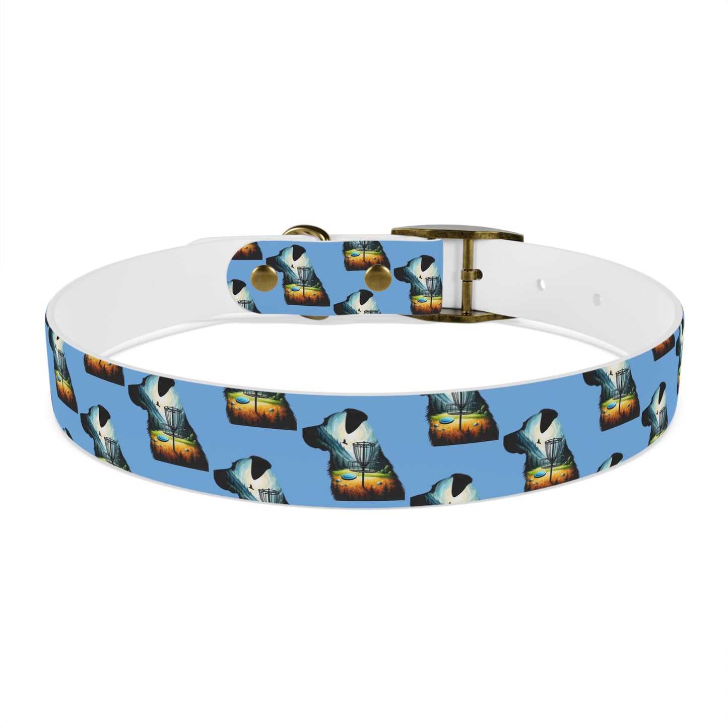 Dog Collar - Disc Golf Basket Dog Painting Pattern Light Blue