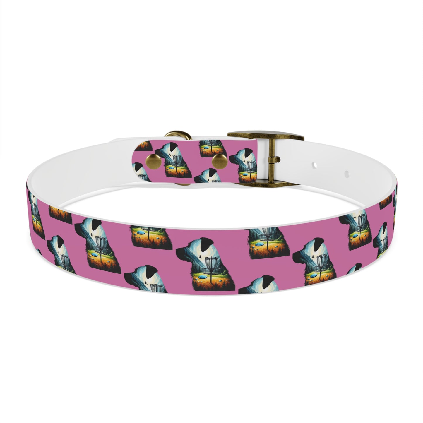 Dog Collar - Disc Golf Basket Dog Painting Pattern Pink