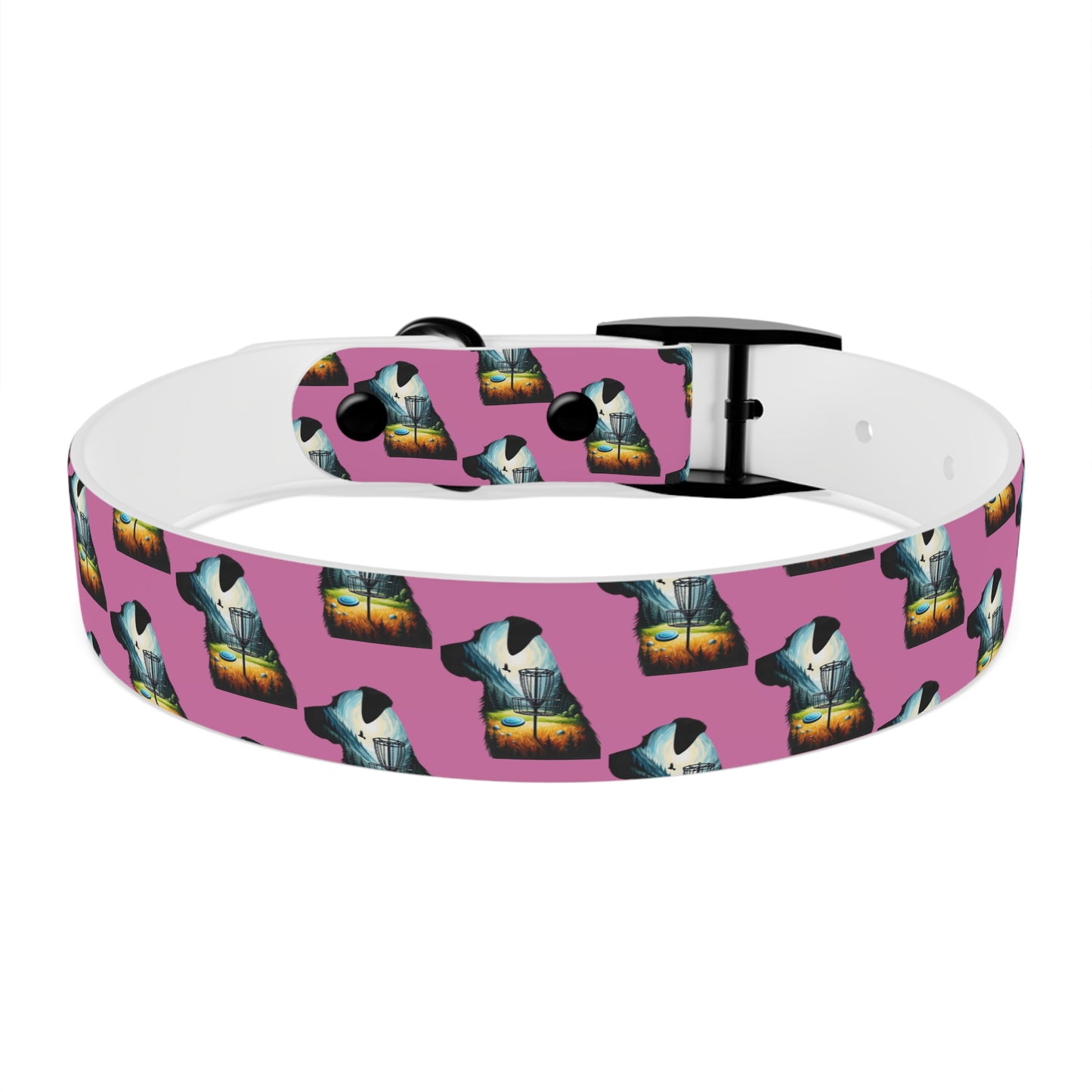 Dog Collar - Disc Golf Basket Dog Painting Pattern Pink