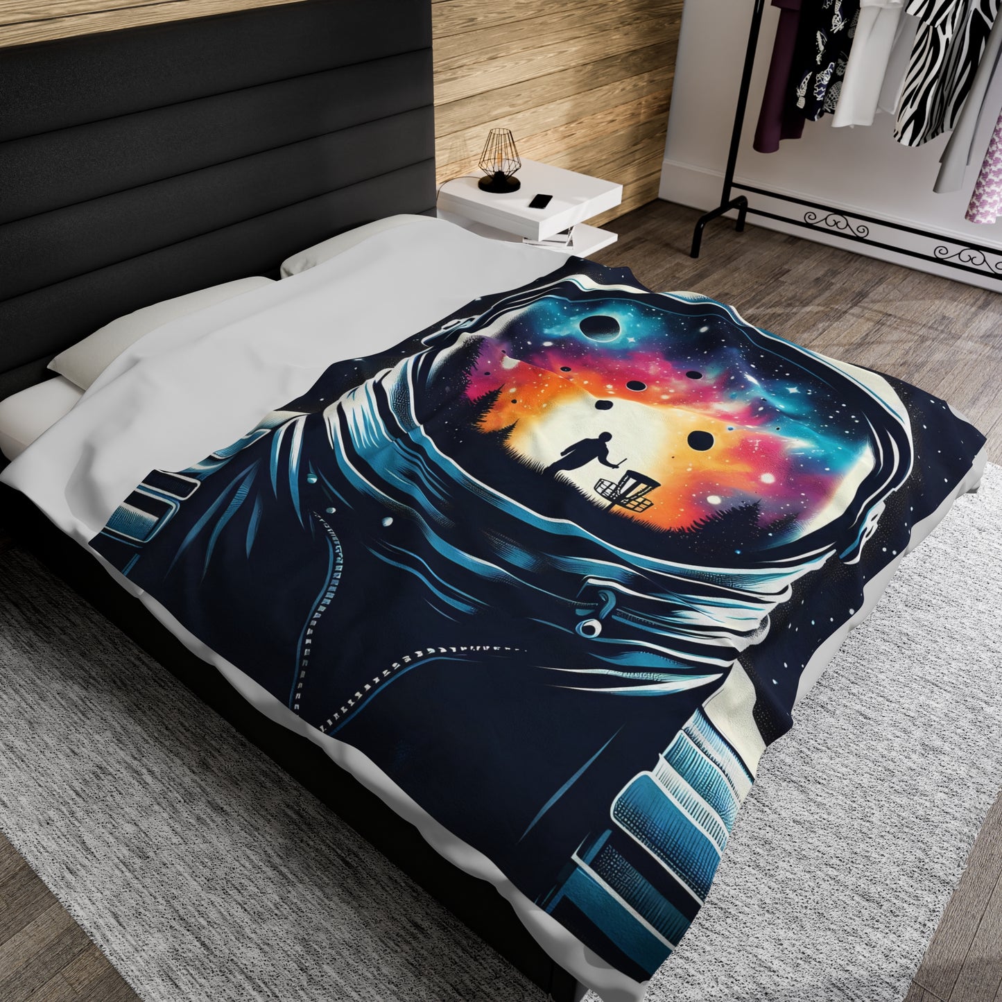 Velveteen Plush Blanket - Disc Golf Astronaut Galaxy