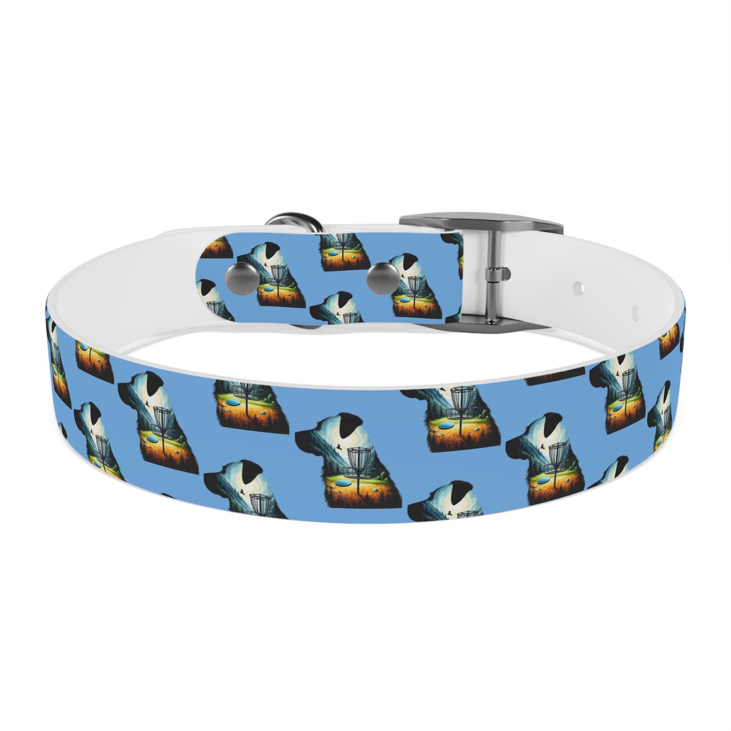 Dog Collar - Disc Golf Basket Dog Painting Pattern Light Blue