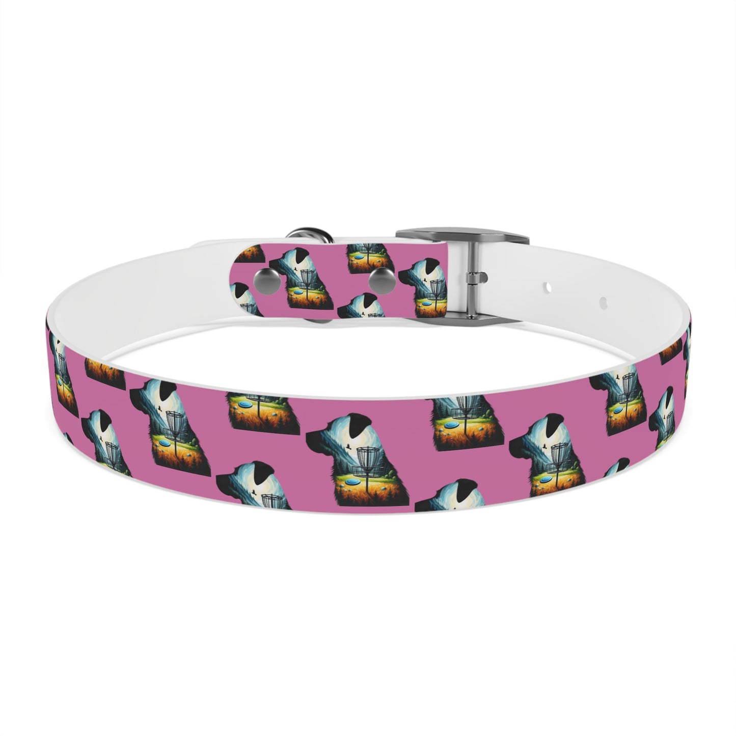 Dog Collar - Disc Golf Basket Dog Painting Pattern Pink