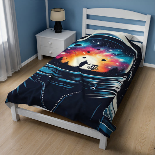 Velveteen Plush Blanket - Disc Golf Astronaut Galaxy