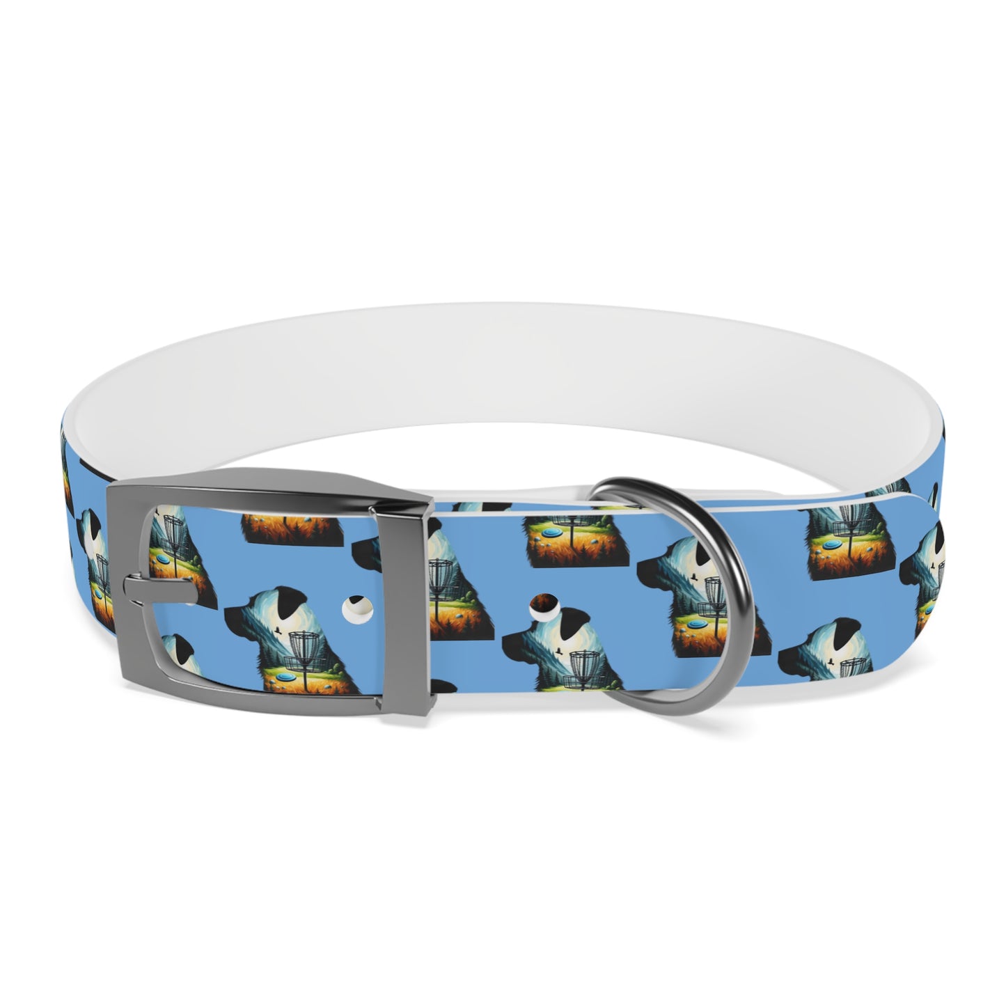 Dog Collar - Disc Golf Basket Dog Painting Pattern Light Blue